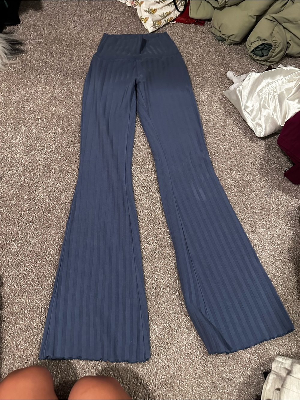 aerie Ribbed Flare Pants in Navy Blue